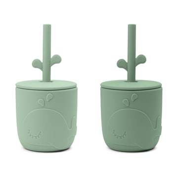 Done by deer Wally mugg med peekaboo sugrör 2-pack Green