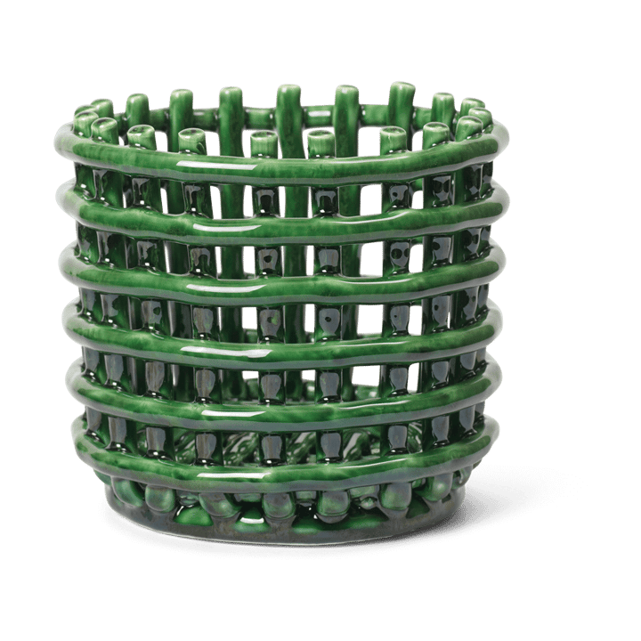 Ceramic flätad korg Ø16 cm, Emerald Green ferm LIVING