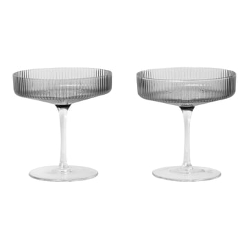 ferm LIVING Ripple champagneglas 2-pack Smoked grey