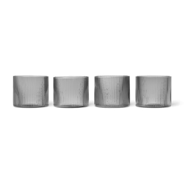 ferm LIVING Ripple glas lågt 4-pack Smoked Grey