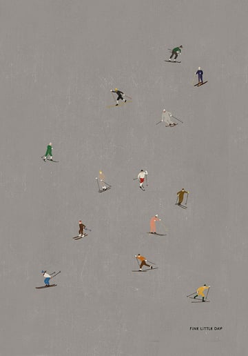 Fine Little Day Skiers poster 50×70 cm Grå