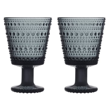 Iittala Kastehelmi dricksglas på fot 26 cl 2-pack Mörkgrå