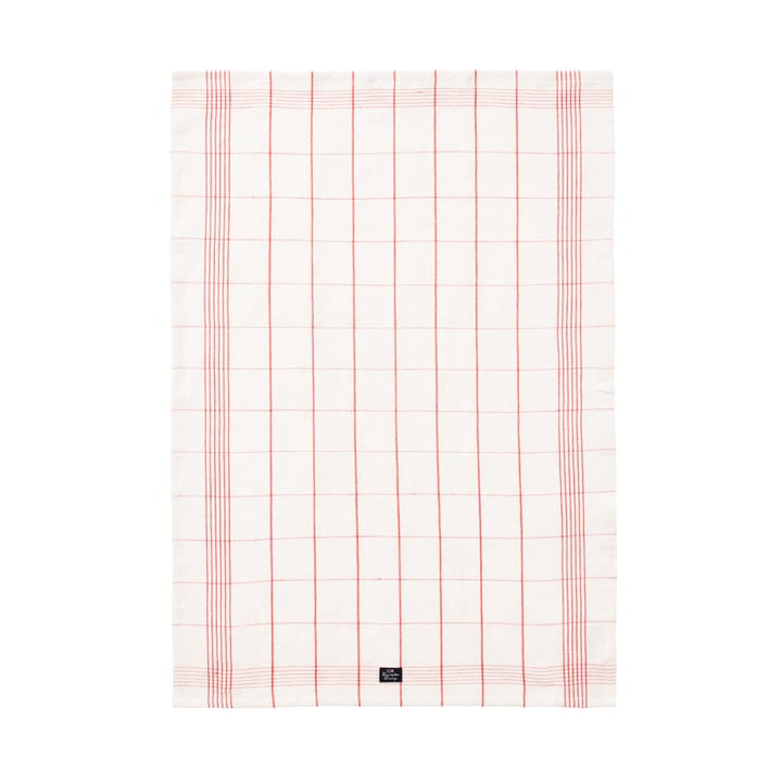 Checked Linen/Cotton kökshandduk 50x70 cm, White-red Lexington