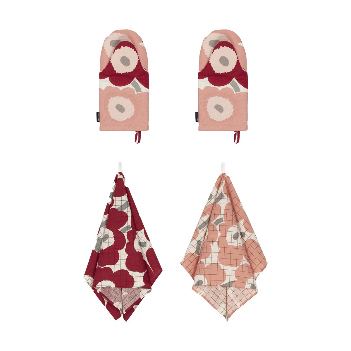 Marimekko Pieni Unikko kökshandduk+grytvante 4 delar Cotton-dark cherry-rose