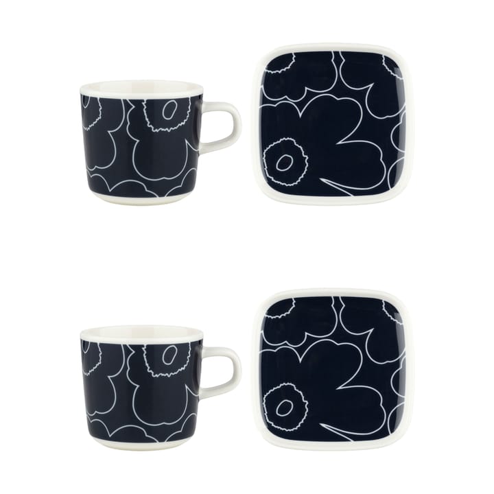 Piirto Unikko kopp och fat set 20 cl 4 delar, White-dark blue Marimekko