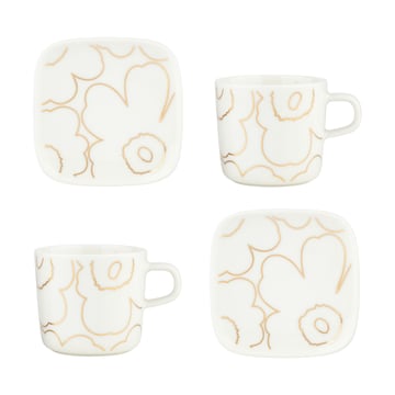 Marimekko Piirto Unikko kopp och fat set 20 cl 4 delar White-gold