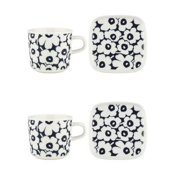 Marimekko Pikkuinen Unikko kopp och fat set 20 cl 4 delar Dark blue-white