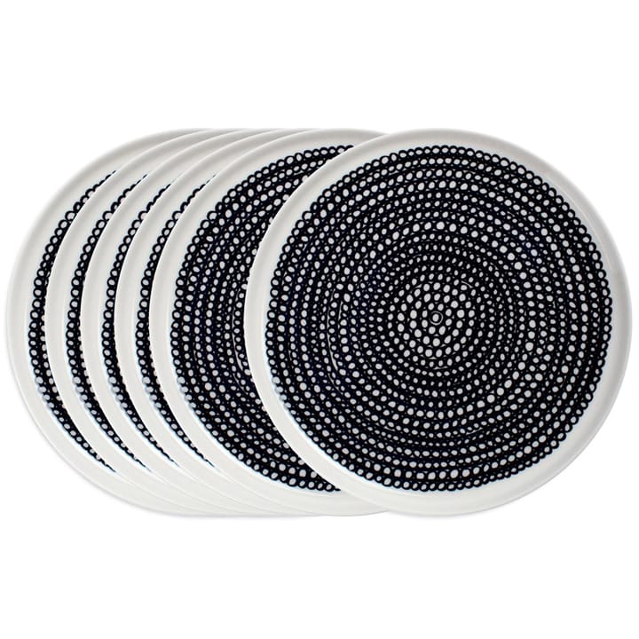 Räsymatto tallrik 20 cm 6-pack svart små prickar Marimekko