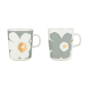 Marimekko Unikko 60-åarsjubileum mugg 25 cl 2-pack White-light grey-gold