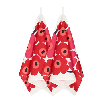 Marimekko Unikko kökshandduk 2-pack Vit-röd