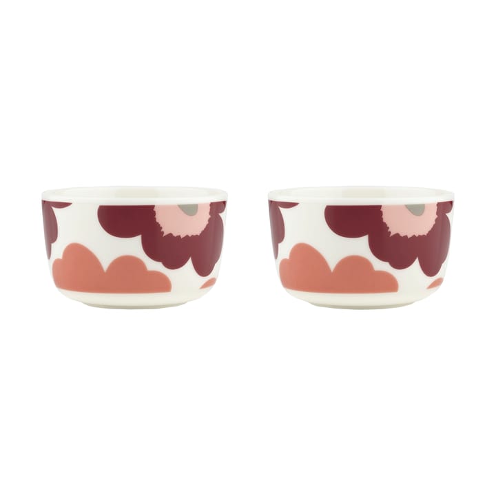 Unikko skål 2,5 dl 2-pack, White-dark cherry-salmon red Marimekko