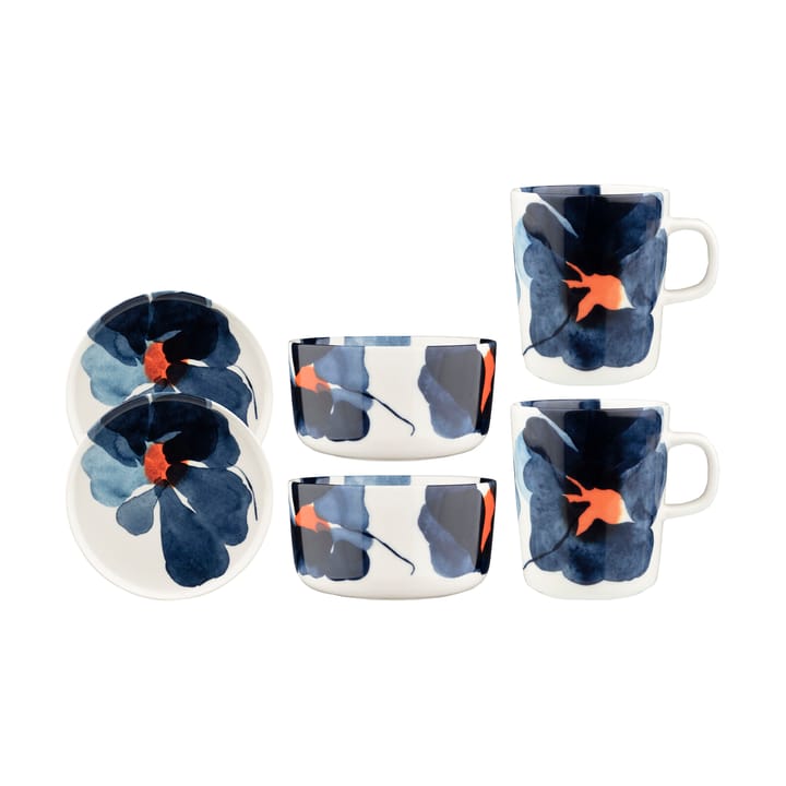 Valssi frukostset 6 delar - White-dark blue-orange - Marimekko