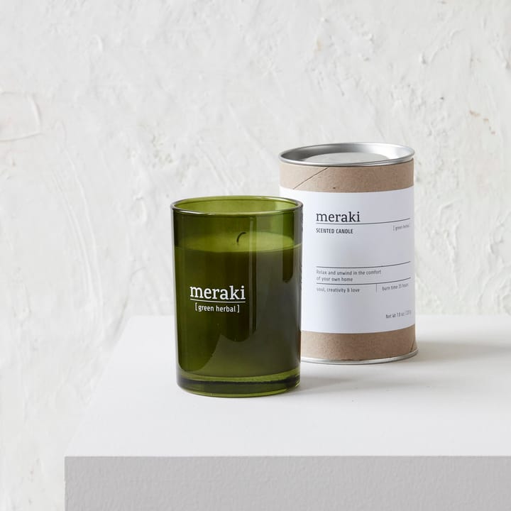 Meraki doftljus grönt glas 35 timmar, Green herbal Meraki