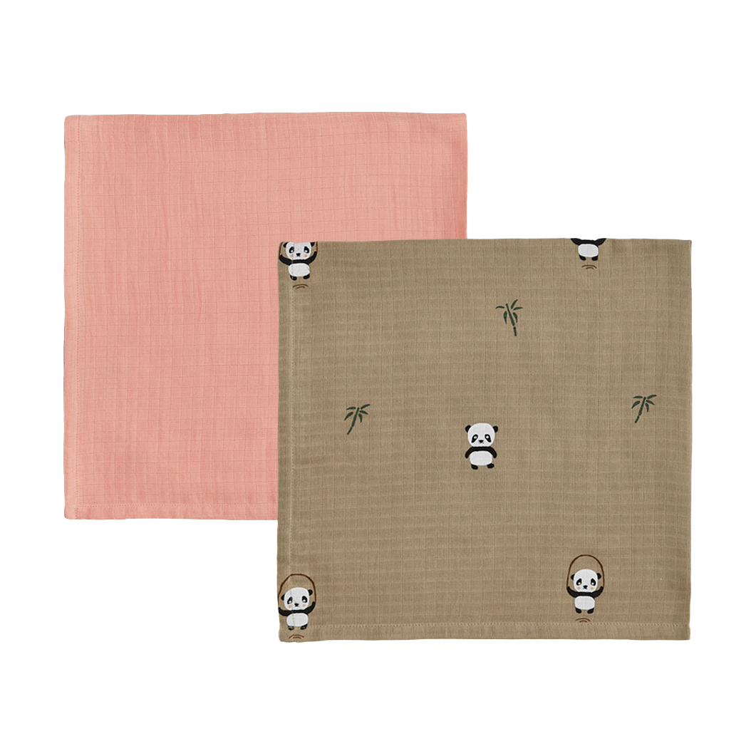 OYOY Panda barnfilt 2-pack Khaki-rose