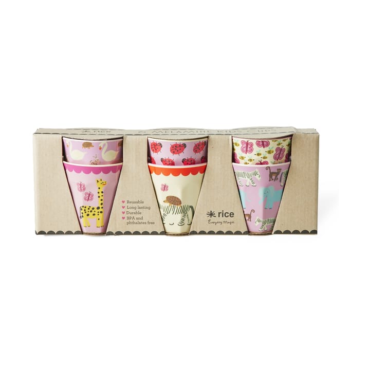 Rice melaminkopp small 6-pack - Wildlife pink - RICE