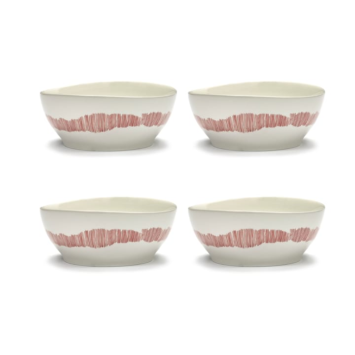 Ottolenghi Feast skål L Ø17 cm 4-pack, White stripes-red Serax