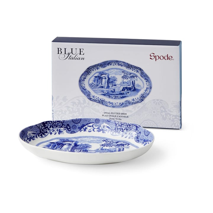 Blue Italian fat oval 14x21 cm - Blå-vit - Spode