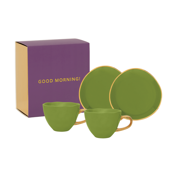 Good Morning gåvoset Cappuccino mugg & fat 2-pack, Evergreen sprig URBAN NATURE CULTURE