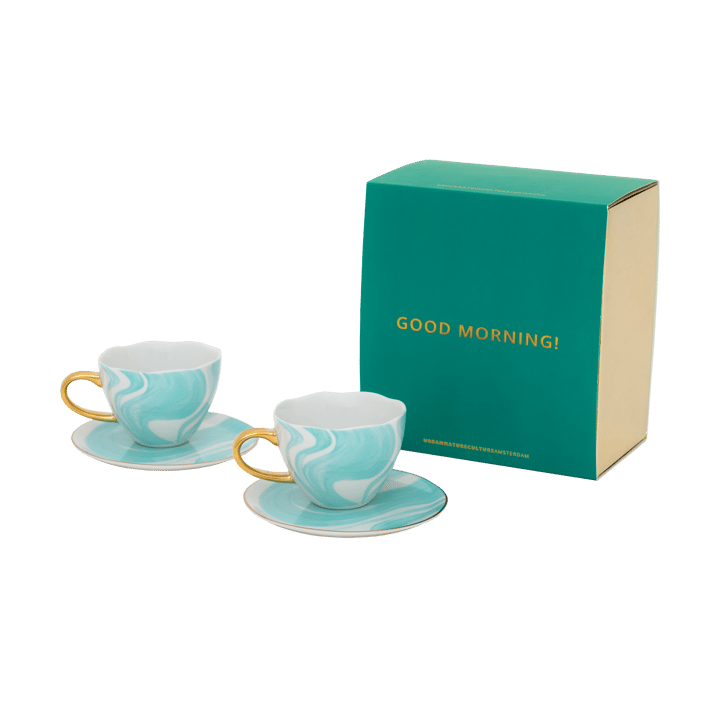 Good Morning gåvoset Cappuccino mugg & fat 2-pack - Valuri emerald green - URBAN NATURE CULTURE