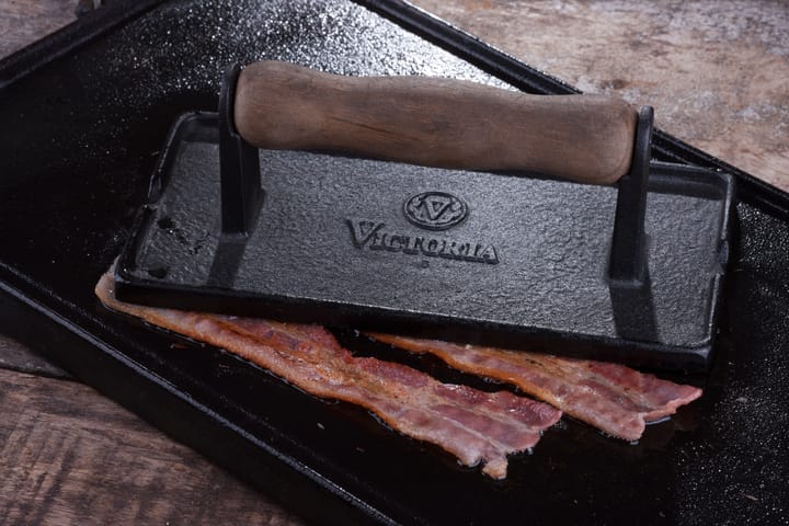 Bacon- och grillpress gjutjärn med trähandtag, 21x11 cm Victoria