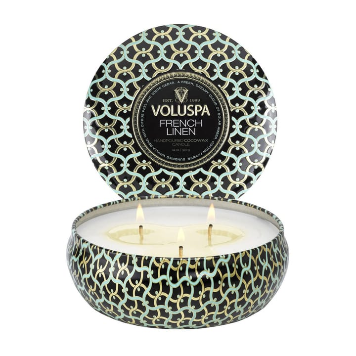 Maison Noir 3-wick Tin doftljus 40 timmar, French Linen Voluspa